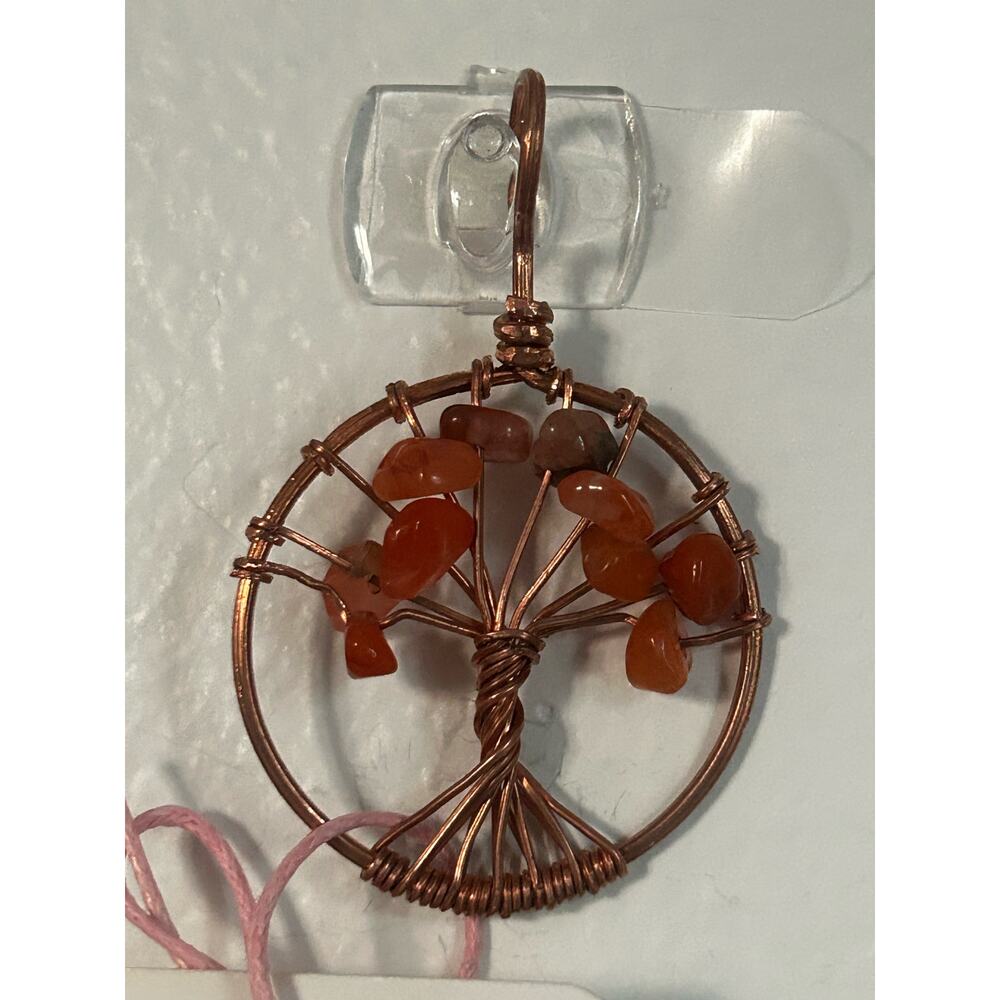 Handmade Copper and Serpentine Crystal Tree of life 3.5x2” Wall Decor
